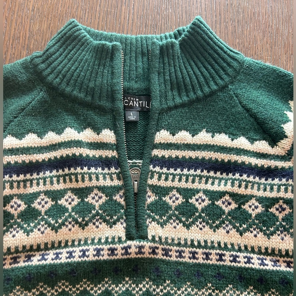Green J. Crew Mercantile Quarter-Zip Mock Neck Sweater